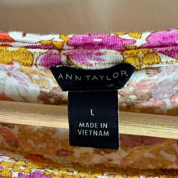 Ann Taylor Women's Large 100% Linen Flutter Sleeves Retro Floral Shirt Blouse - Picture 4 of 8